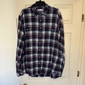 Sonoma Men's Navy and Red Plaid Button-Down Shirt